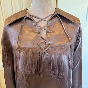 Brown Fringe Lace-Up Top